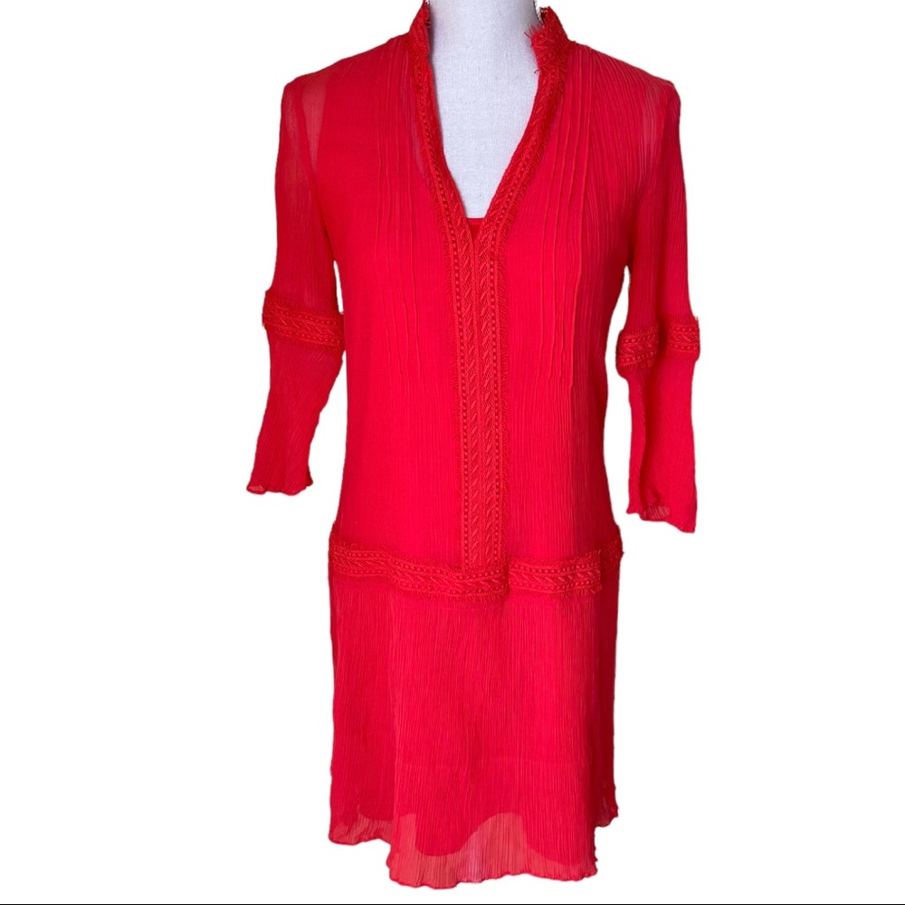 Kobi Halperin Deep Coral " Mala" Crinkle Dress XS